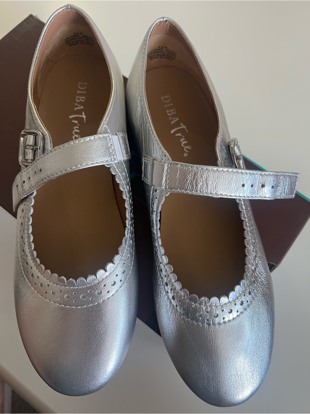 Diba Metallic Silver Leather Mary Jane